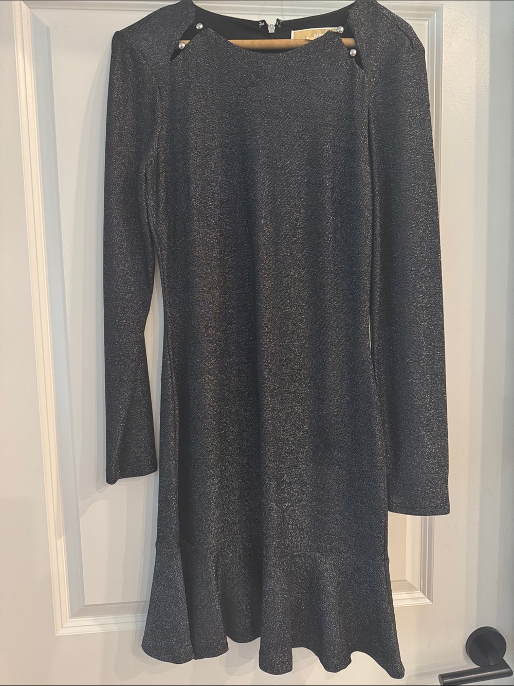 Michael Kors Black Metallic Long Sleeve Flared-Hem Dress